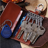 Pink Leather Key Holder Organizer Zipper Ring Case