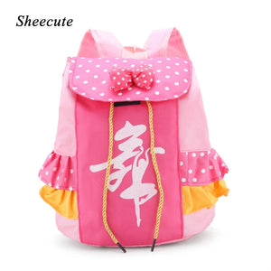 Girls Ballet Dance Bag School Backpack Dot Bow Lace Tiered Ruffle
