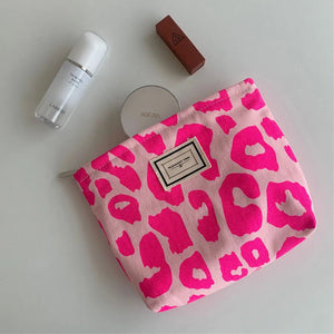 Pink Leopard Pattern Canvas Shoulder Bags for Women Large Capacity