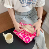 Pink Leopard Pattern Canvas Shoulder Bags for Women Large Capacity