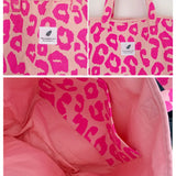 Pink Leopard Pattern Canvas Shoulder Bags for Women Large Capacity