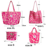 Pink Leopard Pattern Canvas Shoulder Bags for Women Large Capacity