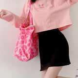 Pink Leopard Shoulder Bag Large Capacity Casual Tote Women's Canvas Bag