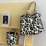 Pink Leopard Shoulder Bag Large Capacity Casual Tote Women's Canvas Bag