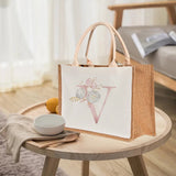 Pink Letter Pattern Burlap Bag Reusable Tote Bag