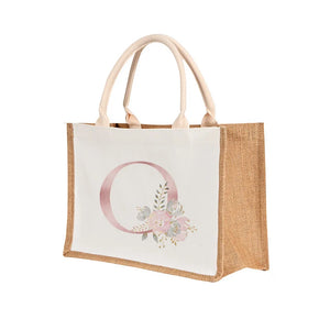 Pink Letter Pattern Burlap Bag Reusable Tote Bag