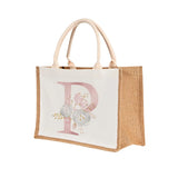 Pink Letter Pattern Burlap Bag Reusable Tote Bag