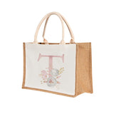 Pink Letter Pattern Burlap Bag Reusable Tote Bag