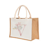 Pink Letter Pattern Burlap Bag Reusable Tote Bag