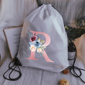 Pink Letter Print Sports Bag Drawstring Backpack Women Waterproof
