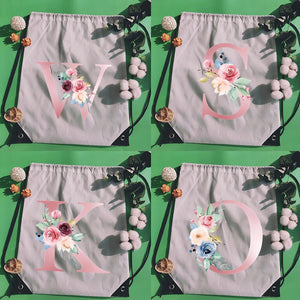 Pink Letter Print Sports Bag Drawstring Backpack Women Waterproof