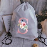 Pink Letter Print Sports Bag Drawstring Backpack Women Waterproof
