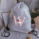 Pink Letter Print Sports Bag Drawstring Backpack Women Waterproof