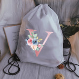 Pink Letter Print Sports Bag Drawstring Backpack Women Waterproof