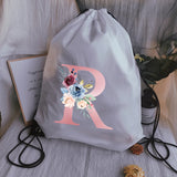 Pink Letter Print Sports Bag Drawstring Backpack Women Waterproof
