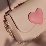 Pink Love Heart Women Chain Small Square Shoulder Bag Lady Phone Purse Handbags