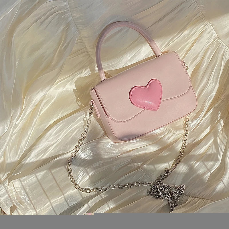 Pink Love Heart Chain Shoulder Bag Lady Phone Purse Handbags