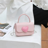 Pink Love Heart Women Chain Small Square Shoulder Bag Lady Phone Purse Handbags