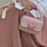 Pink Love Heart Women Chain Small Square Shoulder Bag Lady Phone Purse Handbags