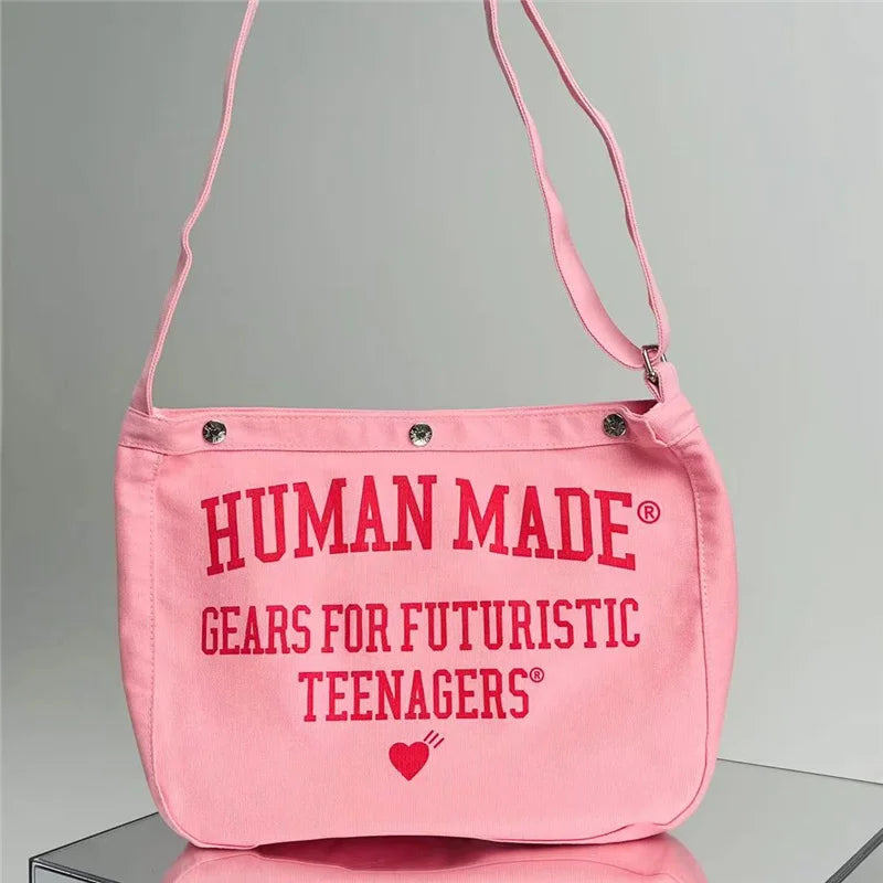 Pink Canvas Backpack Snap Buckle Human Bag High 35*26*5