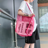 Pink Mesh Shoulder Bag Women Large High Capacity Shopping Handbags