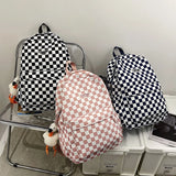 Pink Plaid Backpack Women School Bag Men Checked Backpacks for Teenage Girls