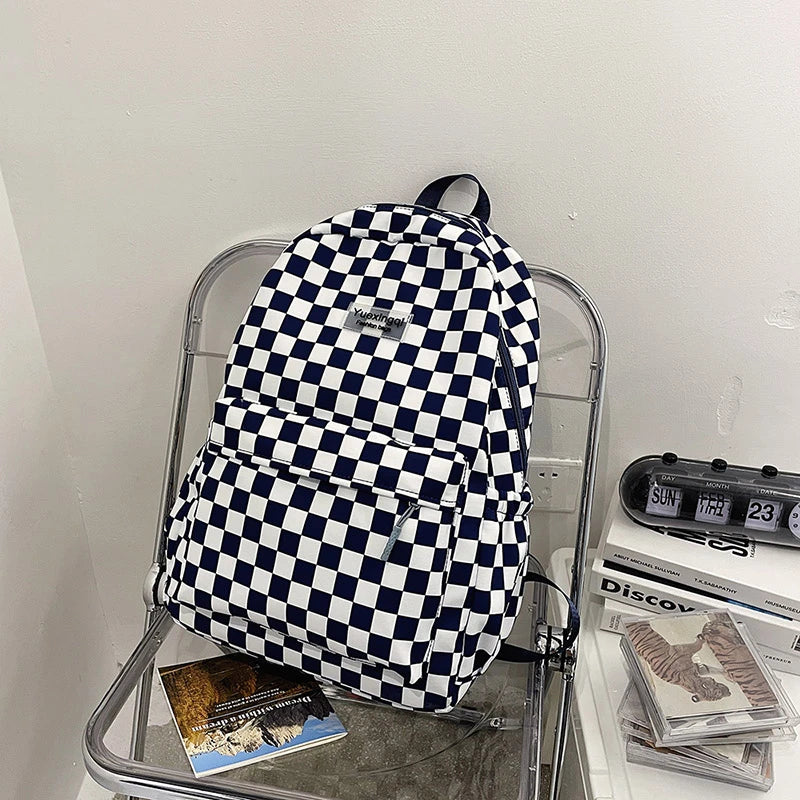 Pink Plaid Backpack Women School Bag Men Checked Backpacks for Teenage Girls