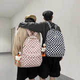 Pink Plaid Backpack Women School Bag Men Checked Backpacks for Teenage Girls