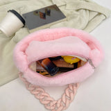 Pink Plush Shoulder Bag Faux Fur Chain Handbag Female Bag