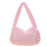 Pink Plush Shoulder Bag Faux Fur Chain Handbag Female Bag