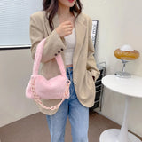 Pink Plush Shoulder Bag Faux Fur Chain Handbag Female Bag