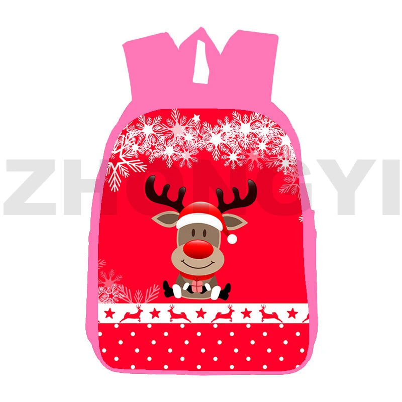 Pink Santa Claus Backpack 3D Anime Merry Christmas School Bag
