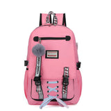 Pink School Bags for Girls Teenagers USB Charging Women School Backpack Bags