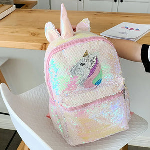 Pink Sequin Unicorn Backpack School Bag Girls 3D Student Mochila Book Bags