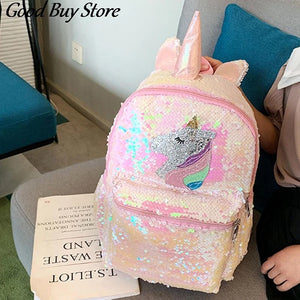 Pink Sequins Unicorn Satchel Student Bookbag School Bag