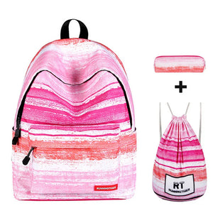 Pink Stripe Printing Children School Bags For Girls Teenagers Backpacks