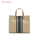 Pink Canvas Shoulder Bag Women Handbag Crossbody Purse
