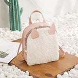 Pink Sweet Backpacks Students Fluffy Patchwork Multi-function Girls