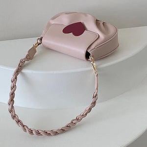 Pink Sweet Ruched Shoulder Bag Women Lovely Saddle