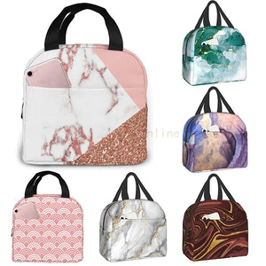 Pink Marble Glitter Lunch Bag Cooler Women Tote Insulated Lunch Box