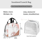 Pink Marble Glitter Lunch Bag Cooler Women Tote Insulated Lunch Box
