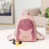 Pink Sequin Women's Small Backpack with Cat Decorative Messenger Single Shoulder