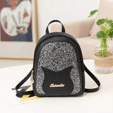 Pink Sequin Women's Small Backpack with Cat Decorative Messenger Single Shoulder
