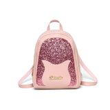 Pink Sequin Women's Small Backpack with Cat Decorative Messenger Single Shoulder