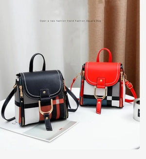 Plaid Backpack Women Bag Soft Leather Small Backpacks Shoulder Bag