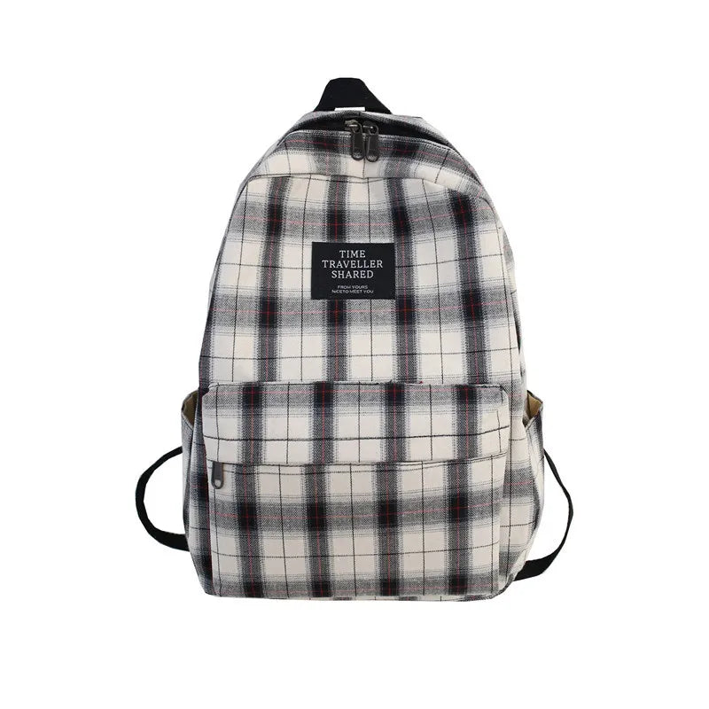 Plaid Canvas Backpack for Women Female Student Backpacks Teenage Girl School Bag