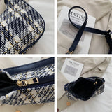 Plaid Canvas Women's Shoulder Bag Leather Crescent Handbags