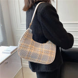 Plaid Canvas Women's Bag PU Leather Shoulder Bag Zipper Handbags