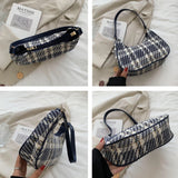 Plaid Canvas Women's Bag PU Leather Shoulder Bag Zipper Handbags