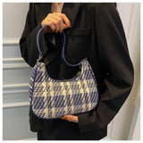 Plaid Canvas Women's Bag PU Leather Crescent Shoulder Bag